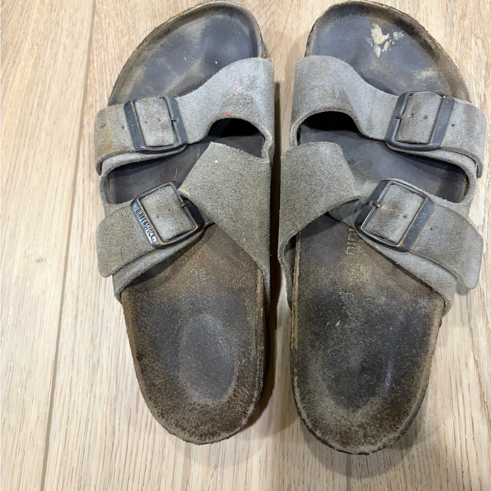 Birkenstock Suede Double Strap Sandals in Gray